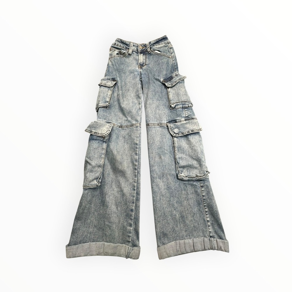 Fire & Rain Cargo Jeans Womens 00 Blue Light Wash Wide Leg Utility RJR-1990